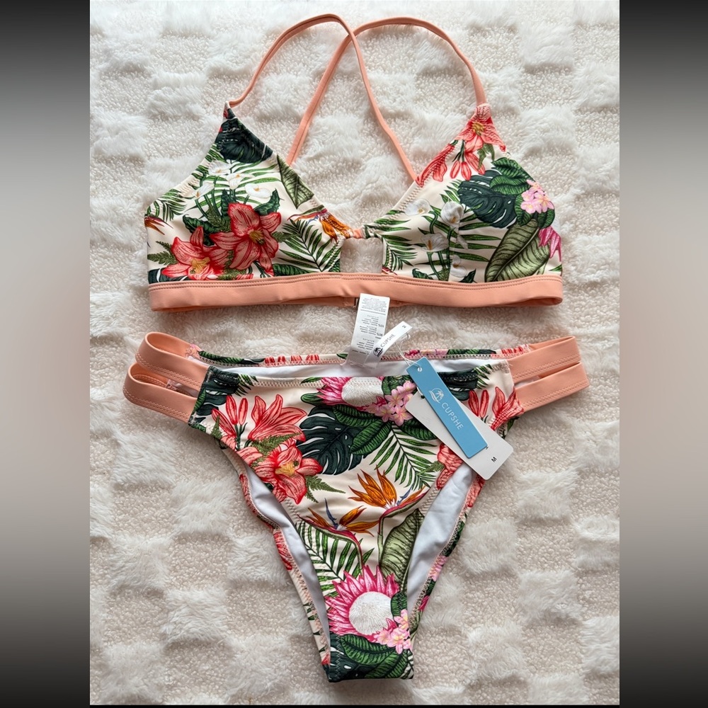 NWTCupshe Floral Print Bikini in Green and Pink - Picture 10 of 11